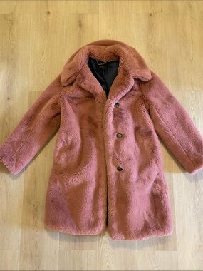 J crew pink faux fur coat